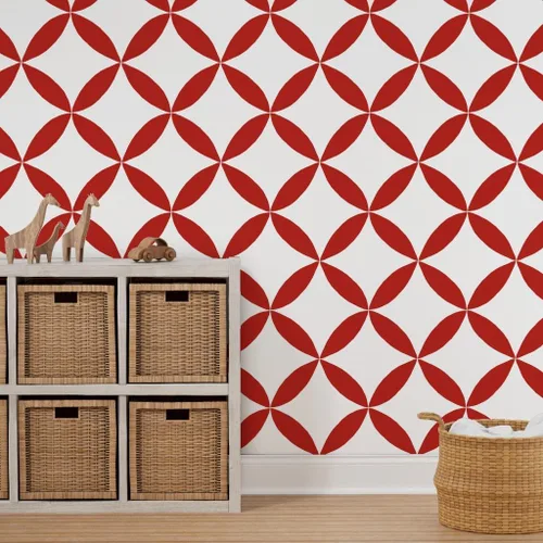 Miniatura 7 de Muestro de papel tapiz extraíble, círculo geométrico rojo, pétalos blancos, minimalista, floral, a gran escala, medio, cuatro pétalos, Scandi, casa