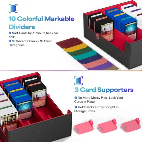 Miniatura 4 de UAONO Caja de almacenamiento para tarjetas coleccionables, capacidad para 1800 tarjetas con 10 divisores y 3 tapones, cierre magnético, funda
