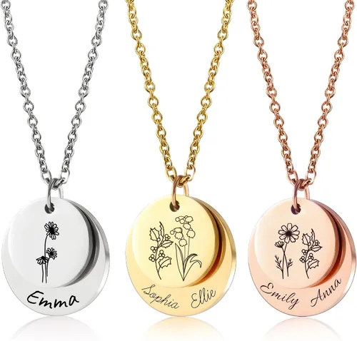 Gifts for Women – Personalized Necklace with Birth Flower & Name | Christmas Jewelry Gift for Mom, Wife, Daughter, Sister, Best Friend，Girls |
