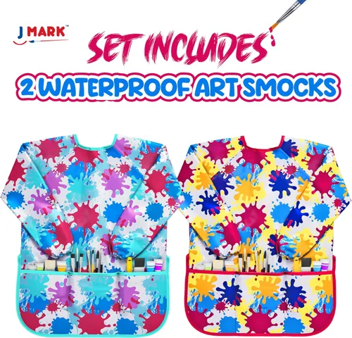 Miniatura 2 de J MARK Delantal de pintura de arte impermeable, paquete de 2 unidades, manga larga para artes y manualidades