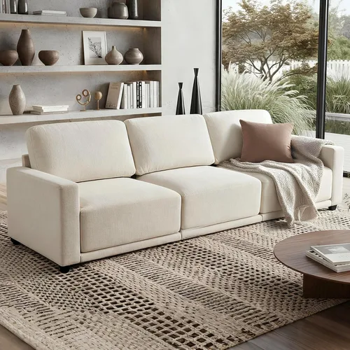 Miniatura 36 de Sofá modular de 79 pulgadas para sala de estar pequeña, sofá moderno en forma de L con otomana, juego de sofá de felpilla de 3 piezas para muebles