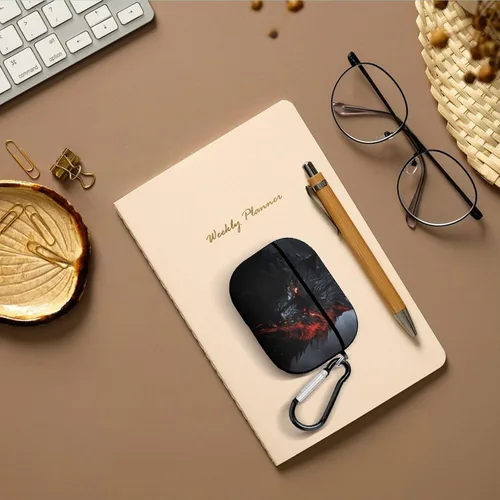 Miniatura 7 de Funda para auriculares con diseño de lobo negro grande con ojos rojos para AirPods Pro de 2ª generación con llavero, funda protectora rígida a