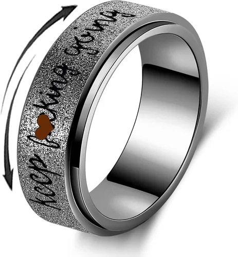 Anillo giratorio para hombre, acero inoxidable, juguetes para ansiedad, anillos para hombres, 0.315 in de ancho, color negro, talla 8