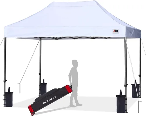 Miniatura 59 de Abccanopy - Carpa de toldo para tienda de campaña comercial instantánea con bolsa de transporte con ruedas, 4 bolsas de arena, Blanco