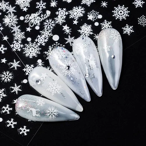 Miniatura 6 de Calcomanías de uñas de copo de nieve 10 hojas, calcomanías de copo de nieve de Navidad, calcomanías de uñas 3D autoadhesivas, diseño de uñas de tema