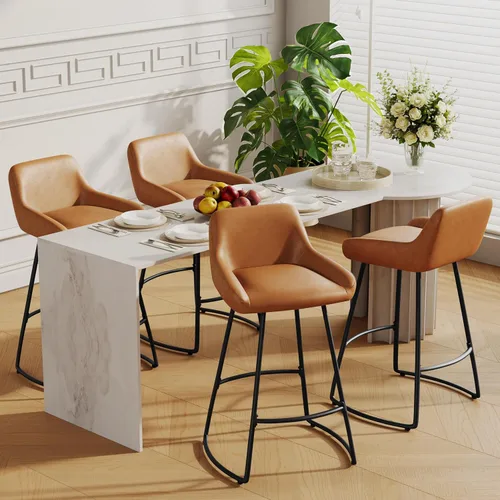 Miniatura 4 de Alunaune Juego de 2 taburetes de bar de 24 pulgadas, de piel sintética de mediados de siglo, sillas de bar modernas para comedor con patas traseras