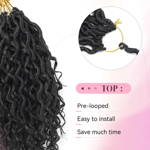 Miniatura 3 de Goddess Locs Extensiones de Cabello de Ganchillo de 14 Pulgadas Boho River Locs Hippie Ondulado de Ganchillo Con Cabello Rizado en el Medio y 1b