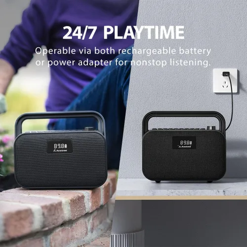 Miniatura 3 de Avantree PowerByte - Radio FM portátil con potentes altavoces estéreo Bluetooth de 30 W y reproductor de tarjetas SD, tiempo de reproducción