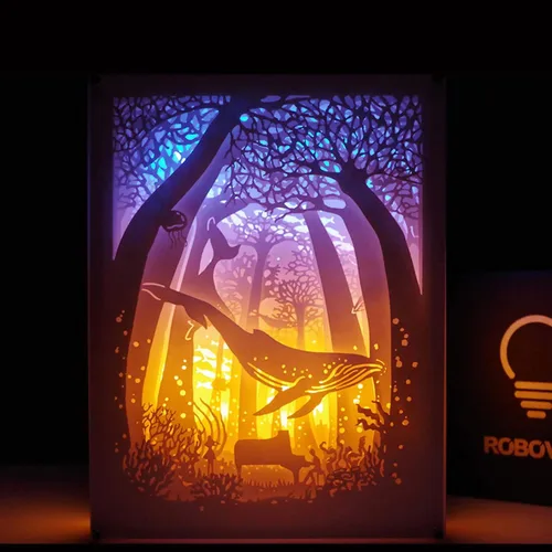 Lámpara de tallado de papel 3D, cajas de luz de corte de papel, decoración de arte, caja de sombra LED, luz nocturna de sombra para el hogar,