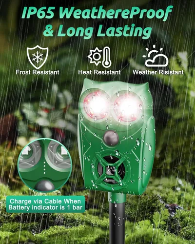 Miniatura 4 de Solar Ultrasonic Animal Repellent with Motion Sensor - Waterproof Deer Repellent Device with LED Lights for Yard, Effective Against Deer, Coyotes