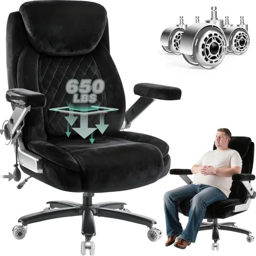 Miniatura 12 de Silla de oficina grande de servicio pesado de 600 libras con brazos abatibles 5D, cómoda silla de escritorio ejecutiva grande y alta con cojín