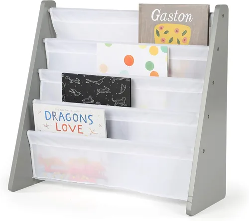 Miniatura 5 de Humble Crew Organizador de juguetes para niños, niños pequeños, gris/blanco y redondo, estantería de almacenamiento para libros, gris/blanco