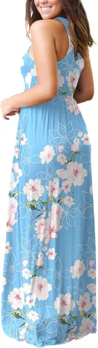 Miniatura 2 de Grecerelle - Vestido largo sin mangas para mujer, con estampado floral y espalda cruzada, informal, con bolsillos