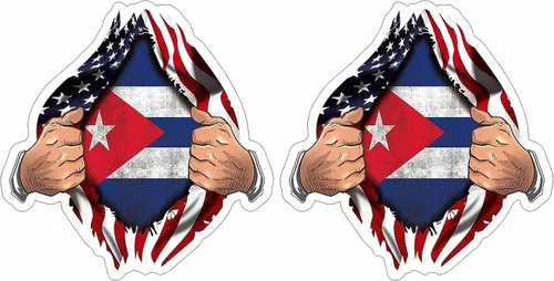 Paquete de 2 calcomanías de Asiatic Artisan para el pecho de la bandera de Estados Unidos, Estados Unidos, Cubano, País para camión, taza de