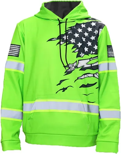 Sudadera con capucha de alta visibilidad con la bandera de Estados Unidos para hombre, sudadera con capucha reflectante de seguridad para Sudadera