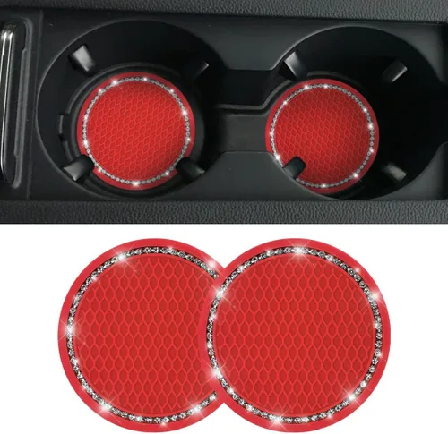 Miniatura 7 de Portavasos para automóvil, 2 piezas, accesorios universales de diamantes de imitación de cristal brillante de 2.75 pulgadas, juego de almohadillas