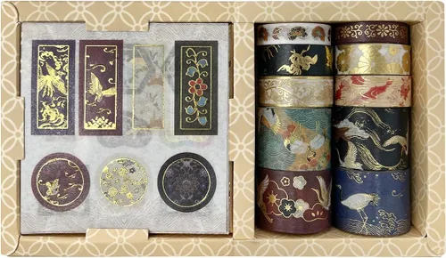 Miniatura 13 de allydrew Juego de cinta washi decorativa de lámina dorada y calcomanías para papelería, diario, fabricación de tarjetas (10 rollos y 10 hojas)