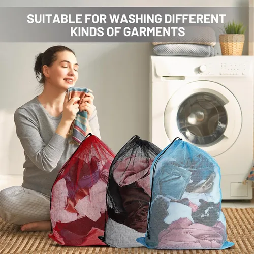 Miniatura 3 de Berlune 24 bolsas de lavandería grandes de 32 x 24 pulgadas, coloridas bolsas de malla extra grande a granel con cordón de malla resistente, lavable