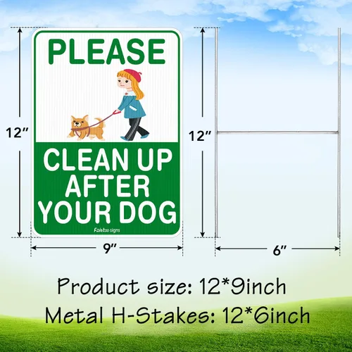 Miniatura 2 de Letrero Clean Up After Your Dog (2 unidades) de 12 x 9 pulgadas, letrero de limpieza después de tus mascotas, doble cara con alambre de metal