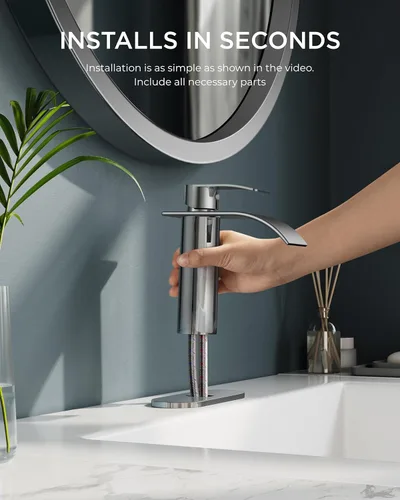 Miniatura 5 de FORIOUS Grifo de Baño Cascada de Un Orificio, Grifo de Baño Cromado de Una Sola Manija para Fregadero de 1 o 3 Orificios con Desagüe Emergente