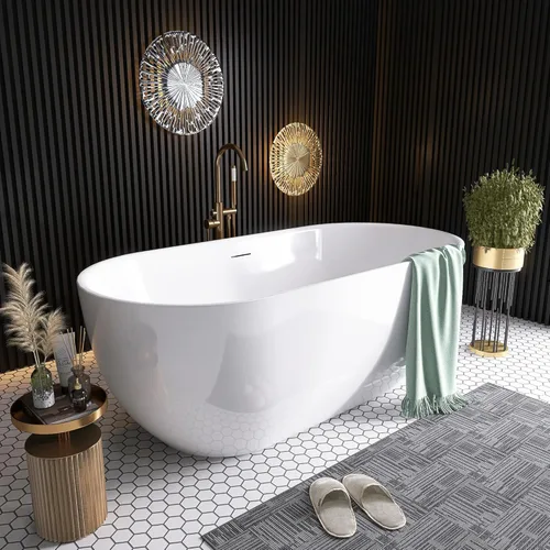 Miniatura 13 de Tina de 67" de pie, bañera independiente de acrílico puro, elegante bañera contemporánea de pie independiente con baño profundo, certificada cUPC