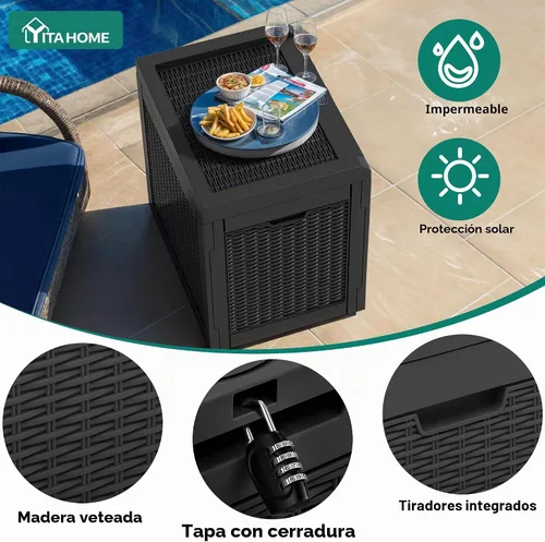 Miniatura 4 de YITAHOME Caja de cubierta de 32 galones, almacenamiento de resina con tapa con cerradura y asas laterales, contenedor pequeño