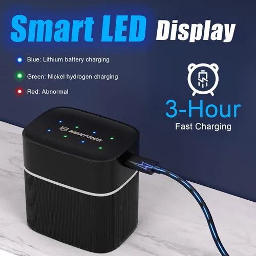 Miniatura 4 de Maxfree Paquete de 8 baterías recargables de litio AA con cargador - Cargador de doble propósito para AA Lithium y NiMH - Baterías dobles A de 1.5 V
