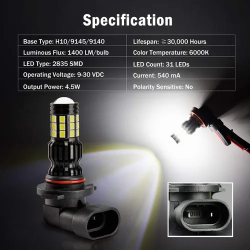 Miniatura 2 de AUTOGINE Bombillas LED antiniebla H10 9145 9140 9045 9155 extremadamente brillantes para luces antiniebla DRL o antiniebla, aprobadas por DOT, 6000K