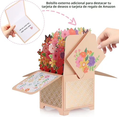 Miniatura 2 de Giiffu Paquete de 3 tarjetas emergentes 3D para el día de la madre, ramo de flores hechas a mano, tarjetas de felicitación con sobres y tarjetas
