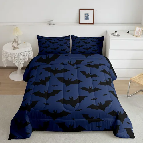 Miniatura 21 de Feelyou Juego de edredón de Halloween, color rosa fantasma, juego de ropa de cama tamaño individual, decoración para niños y niñas, lindo juego