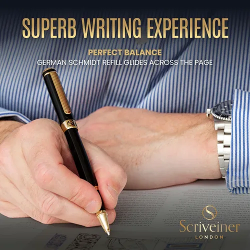 Miniatura 4 de Scriveiner Bolígrafo negro – Impresionante bolígrafo de lujo negro mate, repuesto Schmidt negro, el mejor juego de regalo para hombres y mujeres