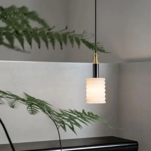 Miniatura 6 de Lámpara colgante cilíndrica moderna de mármol para isla de cocina, altura ajustable, accesorio colgante de latón para comedor, dormitorio, baño