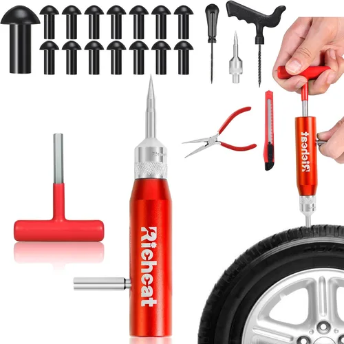 Kit de reparación de neumáticos sin cámara Richcat con tapón de seta, repara pinchazos y neumáticos planos para motocicletas, coches, camiones,