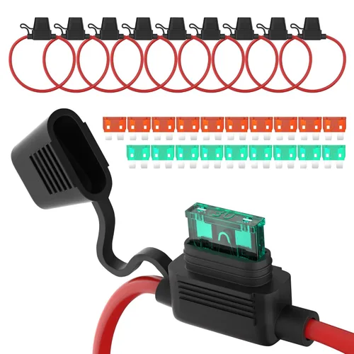 DaierTek Portafusibles en línea de 12 AWG, 12 V, ATO/ATC, portafusibles en línea, 12 voltios, impermeable, con fusible de hoja media de 30 amperios