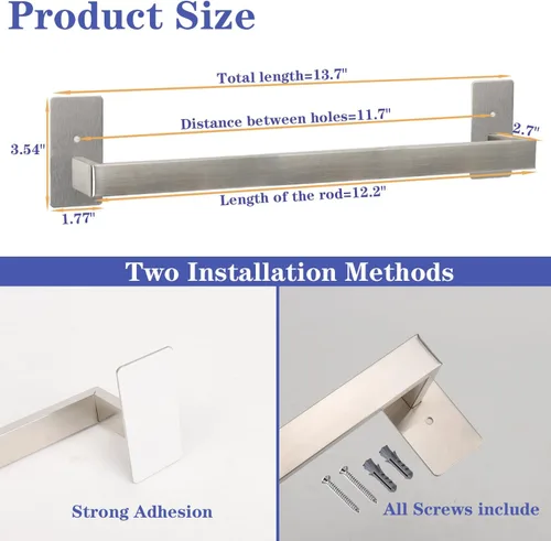 Miniatura 3 de Toallero de Baño Autoadhesivo, Sin Perforación Estante para Toallas Fácil de Instalar, Soporte para Toallas de Mano Hecho de Acero Inoxidable Níquel