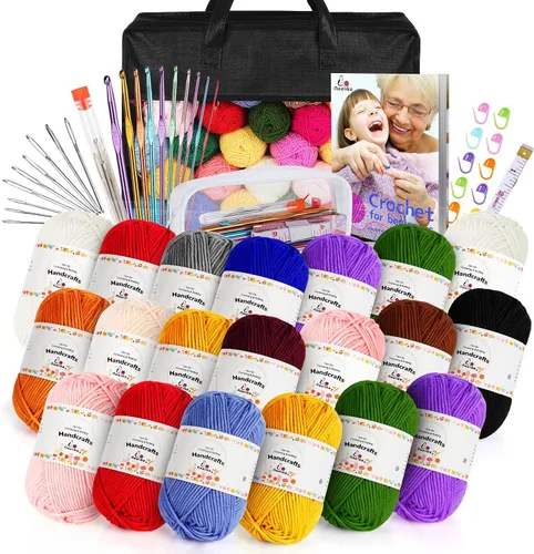 Miniatura 11 de Aeelike Kit de ganchillo con bolsa para viajes, kit fácil de aprender a ganchillo para principiantes de todas las edades, el kit de inicio