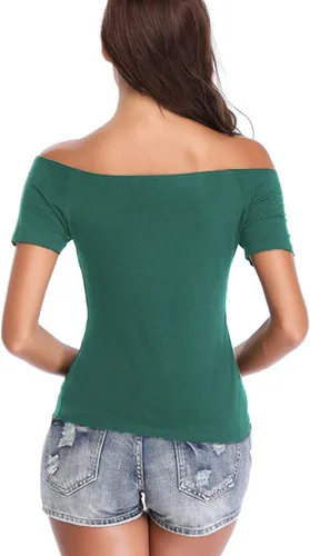 Miniatura 6 de Fuinloth Camisetas de hombro descubierto para mujer, camisetas de un hombro, manga corta, sexy, ajustadas
