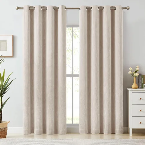 Miniatura 36 de Melodieux Elegantes cortinas opacas de algodón para oscurecer la habitación, para sala de estar, dormitorio, con aislamiento térmico, paneles