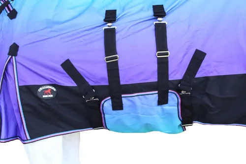 Miniatura 6 de CHALLENGER Manta de invierno impermeable de 76 pulgadas 1200D para caballo de lluvia, manta de invierno 394B Turquesa/Morado/Ombre
