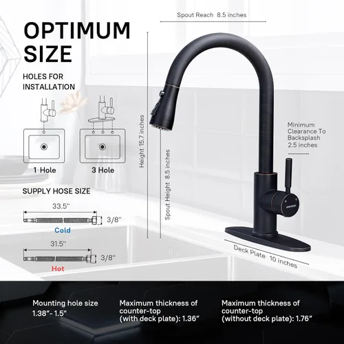 Miniatura 2 de WEWE Grifos de cocina con pulverizador desplegable, grifo de cocina de estilo granja en bronce cepillado con aceite, comercial, moderno, de arco