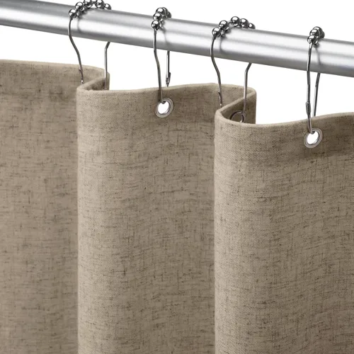 Miniatura 31 de Cortina de ducha de lino negro, cortinas de ducha de tela bohemia para baño, juego de forro de tela natural de algodón, 72 pulgadas de ancho x 72