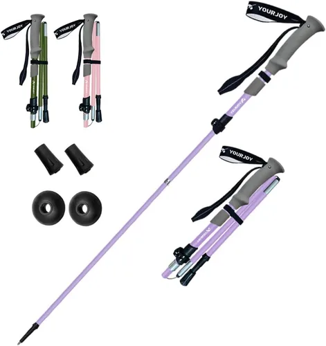 Miniatura 4 de Bastones de senderismo para senderismo, colores macarrones, paquete de 2 unidades, ajustables, plegables para senderismo o caminar, palos