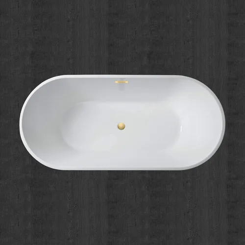 Miniatura 5 de WOODBRIDGE - Tina de baño independiente de acrílico contemporánea de 59 pulgadas color blanco, con rebosadero y drenaje de oro cepillado, B0014-BG