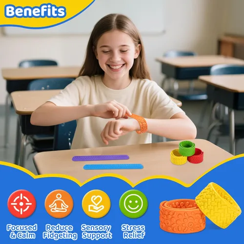 Miniatura 4 de Pulseras texturizadas – 6 juguetes sensoriales de silicona para niños, adolescentes y adultos – Herramientas calmantes para autismo, TDAH, ansiedad