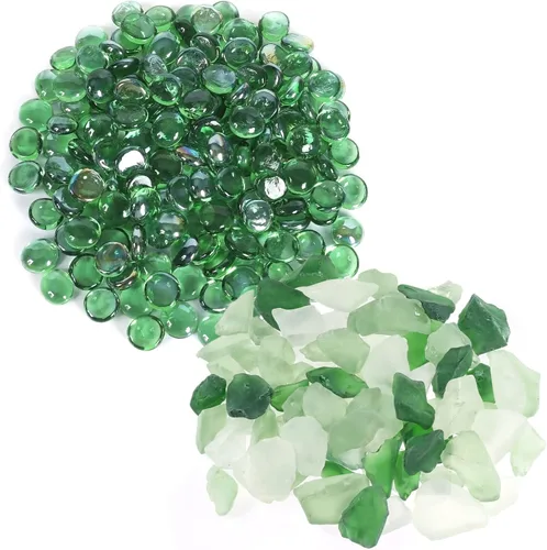 Piedras preciosas de vidrio verde esmeralda de 10 libras, canicas de vidrio plano y vidrio esmerilado mezclado con verde, ideal para acuarios,
