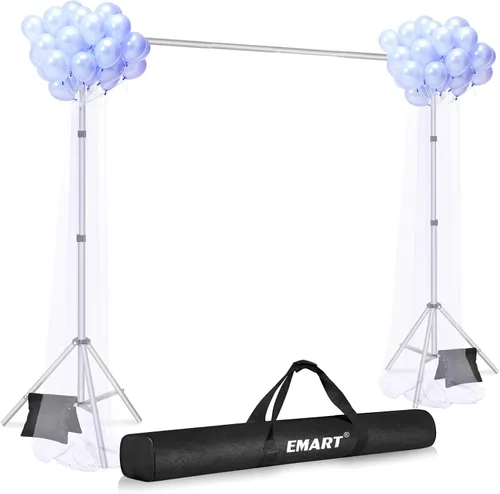 Miniatura 2 de EMART - Soporte para telón de fondo de 10 x 7 pies (ancho x alto) para estudio fotográfico, kit de soporte de fondo ajustable con 2 barras Plateado