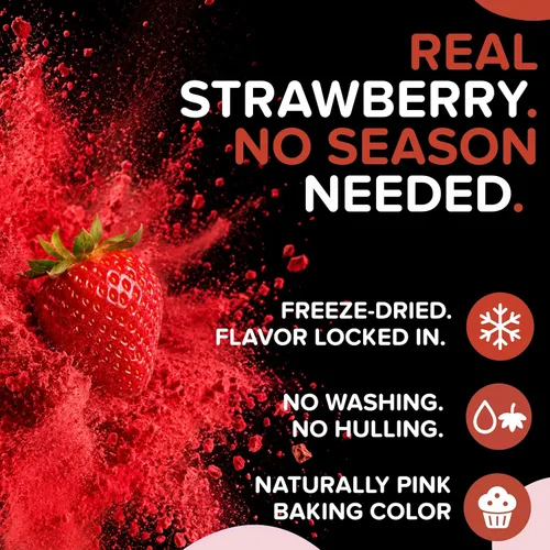 Miniatura 3 de Polvo de fresa liofilizado orgánico de fresas orgánicas liofilizadas – Rico en fibra, para batidos, hornear y colorante natural de alimentos rosa