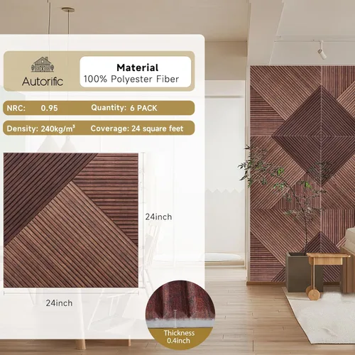 Miniatura 2 de Paneles acústicos de pared, paquete de 6 unidades de tamaño total de 72 x 48 pulgadas, paneles acústicos decorativos autoadhesivos para pared