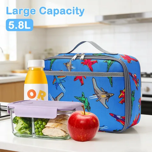Miniatura 7 de FlowFly Lonchera para niños, bolsa suave aislada, mini hielera para el regreso a clases, kit de bolsa térmica para comidas, para niñas, niños, Avión