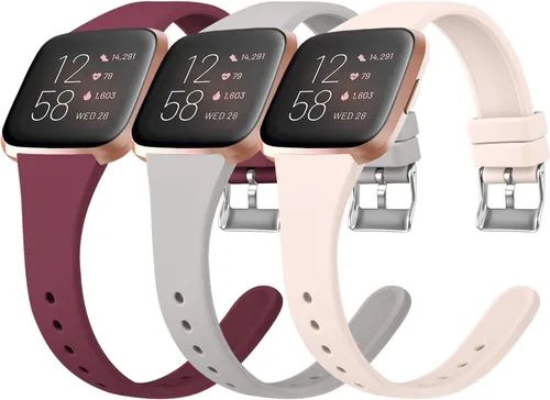 Tobfit Pack 3 bandas delgadas compatibles con Fitbit Versa 2 Bands/Fitbit Versa/Fitbit Versa Lite/SE, pulsera de repuesto de silicona para hombres y